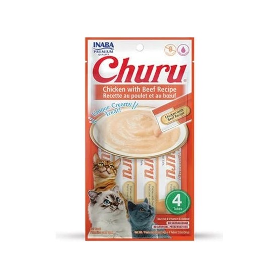 Pamlsok Inaba Churu Pyré cat Kura s hovädzím mäsom 4 tuby 56 g